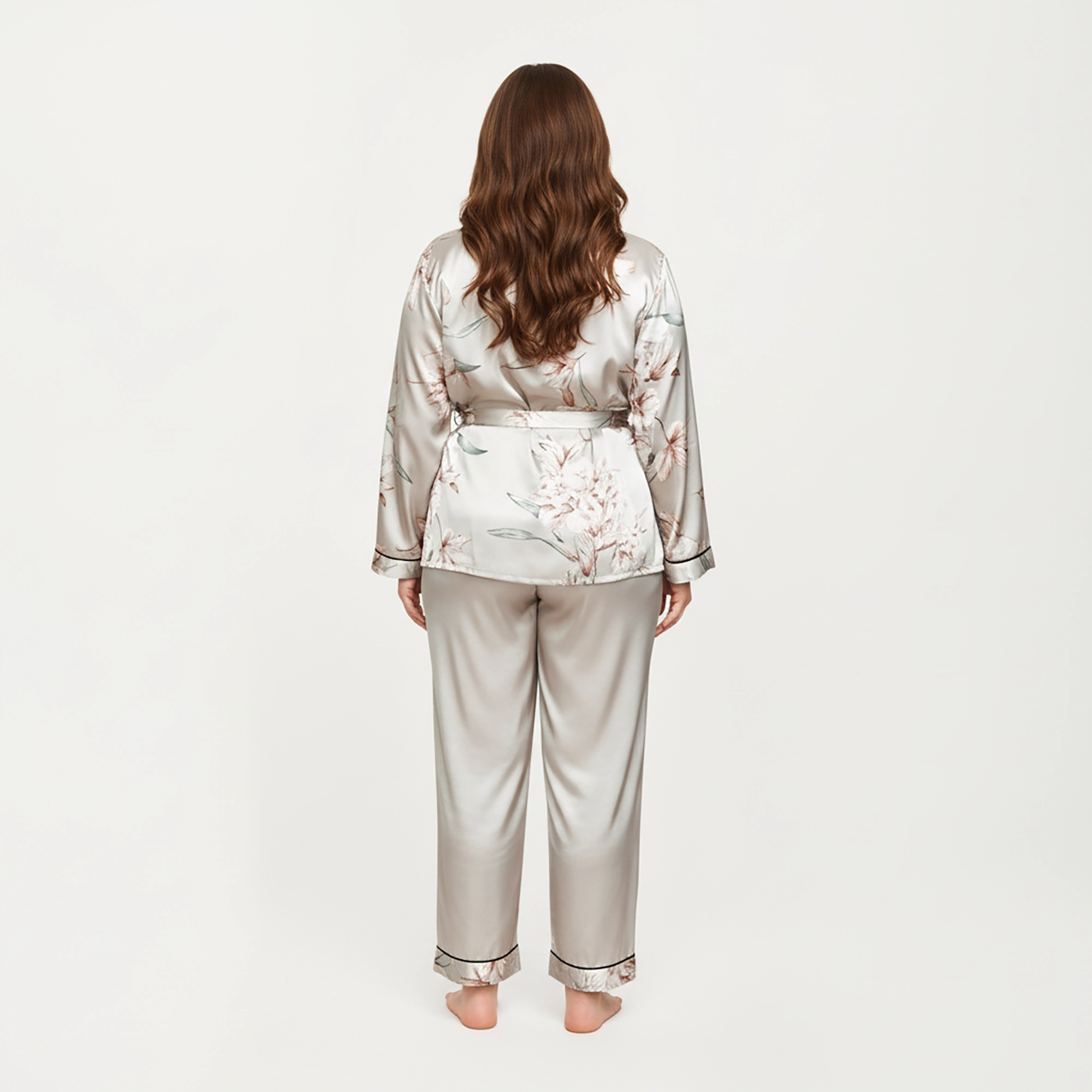 Anna-Kaci Women's Plus Satin Pajama Set with Wrap Front Tie Waist Top and Straight Leg Pants