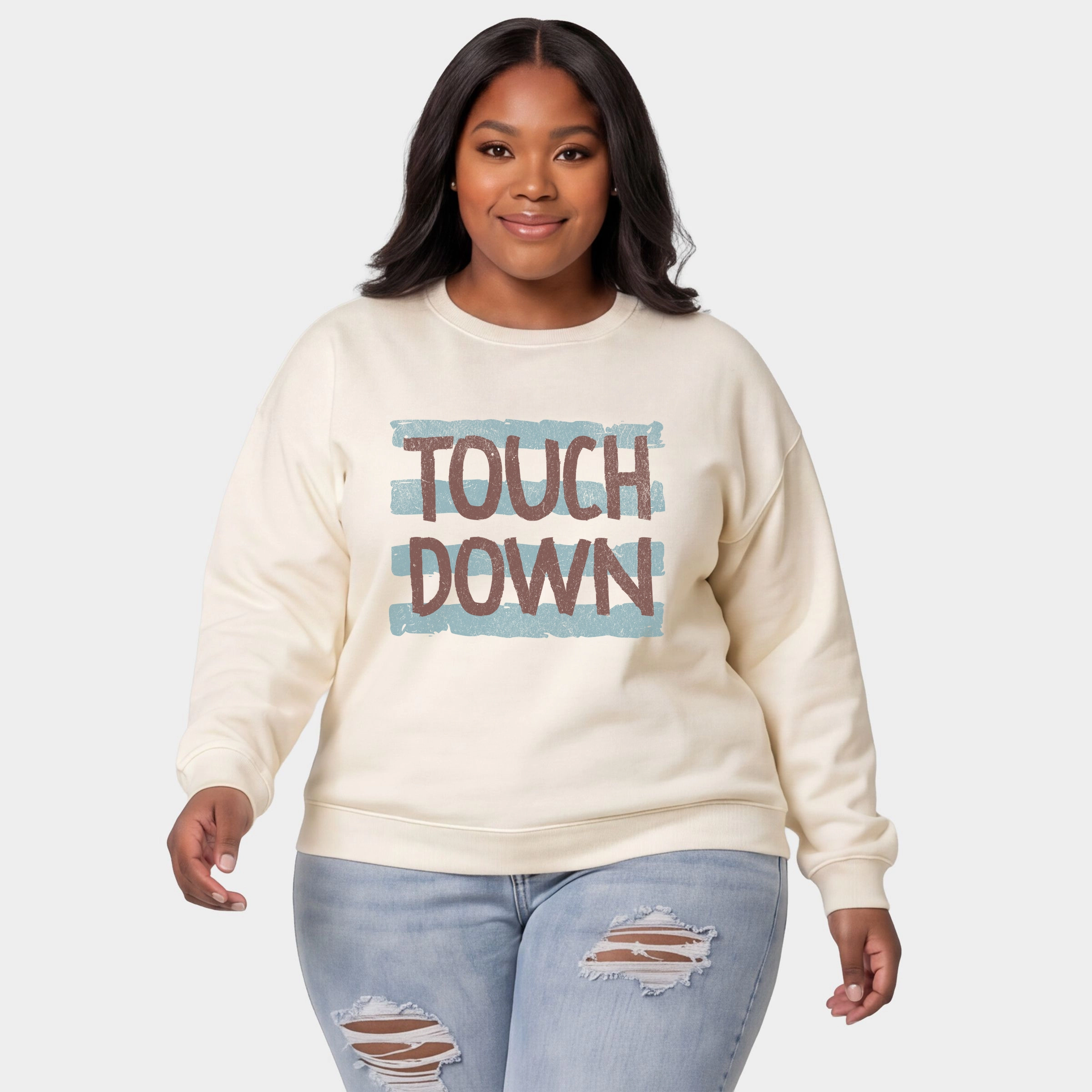 Simply Sage Market - Women's Plus Sized Graphic Sweatshirt Touch Down Horizontal Stripes