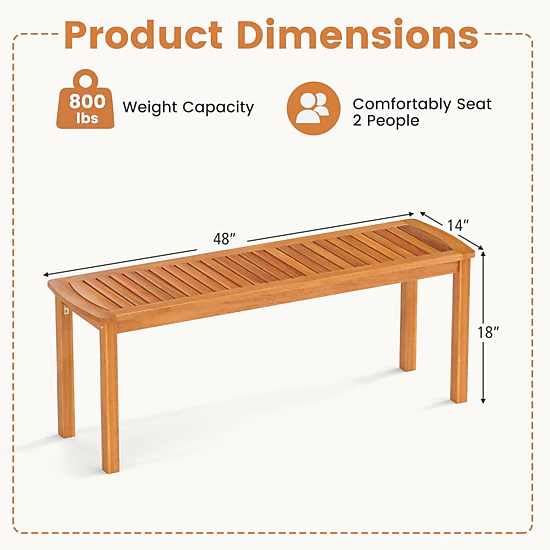 SUGIFT Set of 2 Acacia Wood Outdoor Benches with Slatted Seat 48-in Long 800-lb Capacity Natural