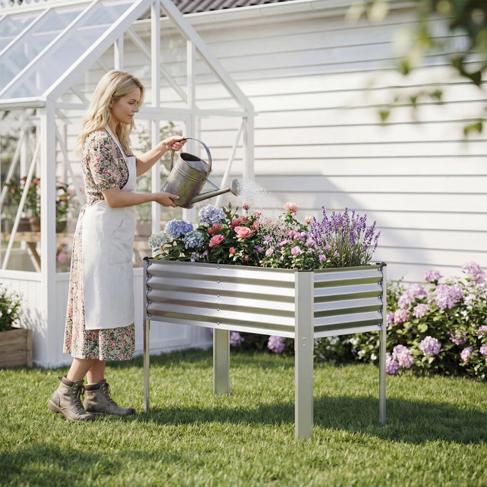 SUGIFT Galvanized Raised Garden Bed with Legs Metal Elevated Planter Box 110-lb Capacity Gray/Silver
