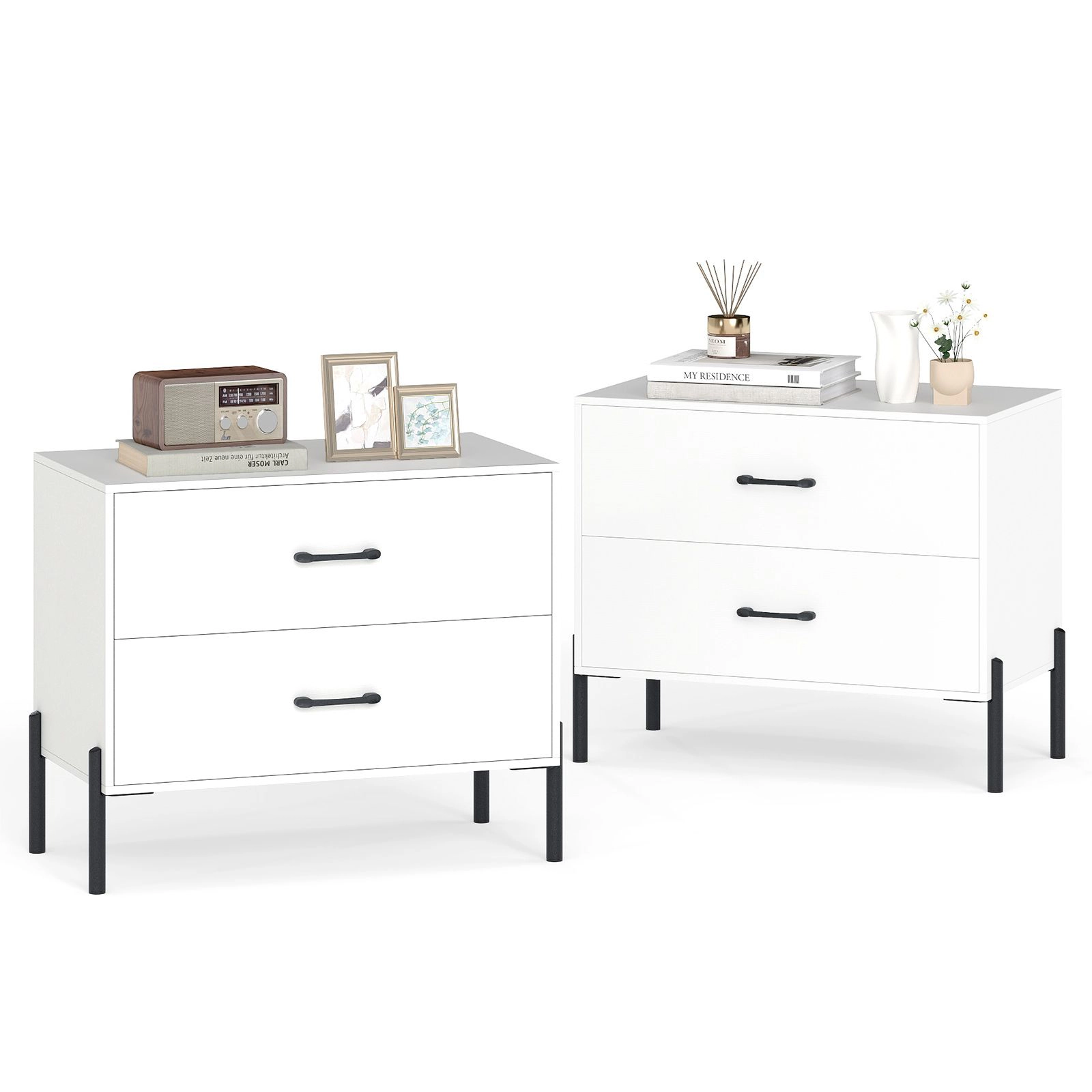 SlickBlue 2 Drawer Dresser Nightstand with Storage Cabinet
