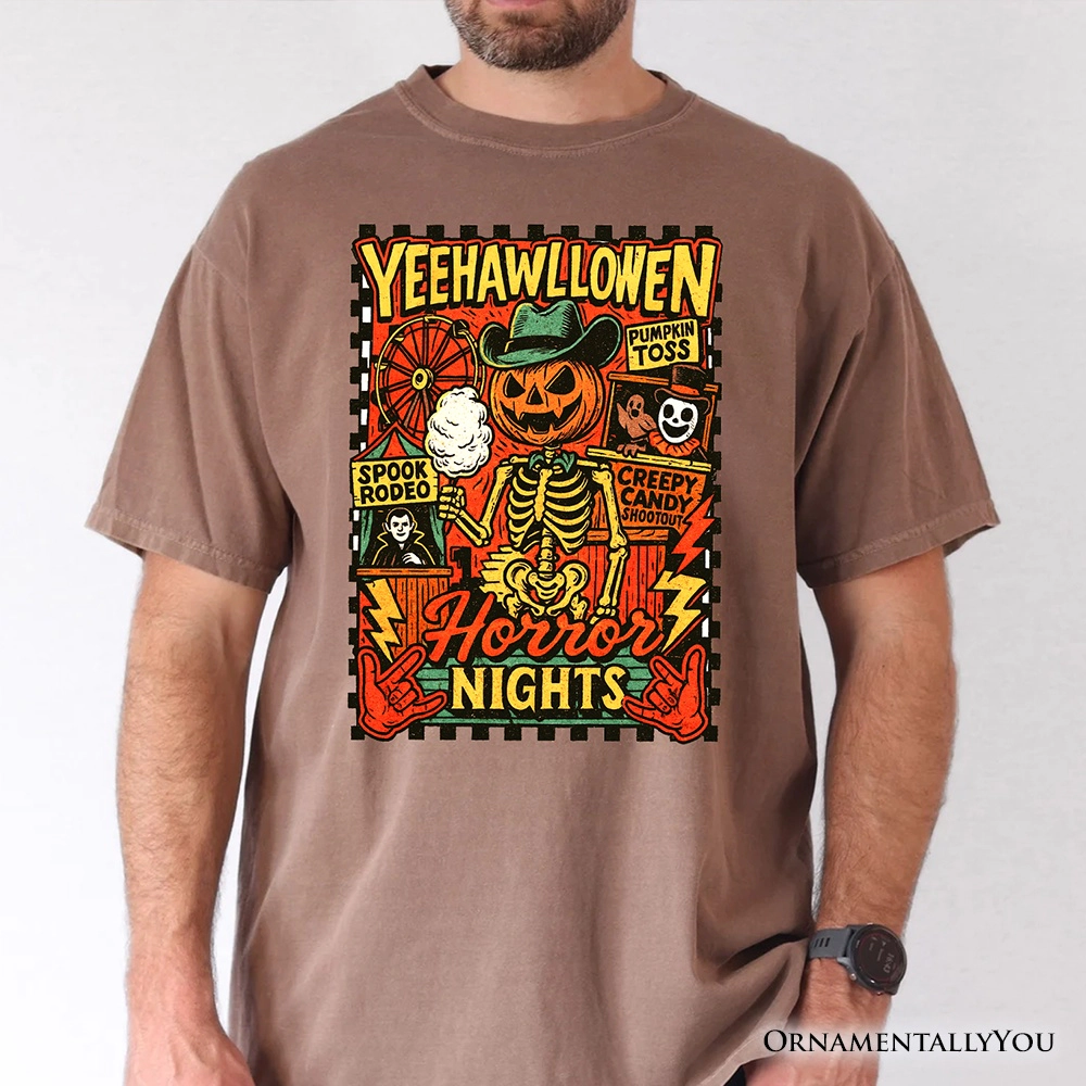 OrnamentallyYou Unisex Yee Haw Halloween Retro Pumpkin Skeleton T-Shirt