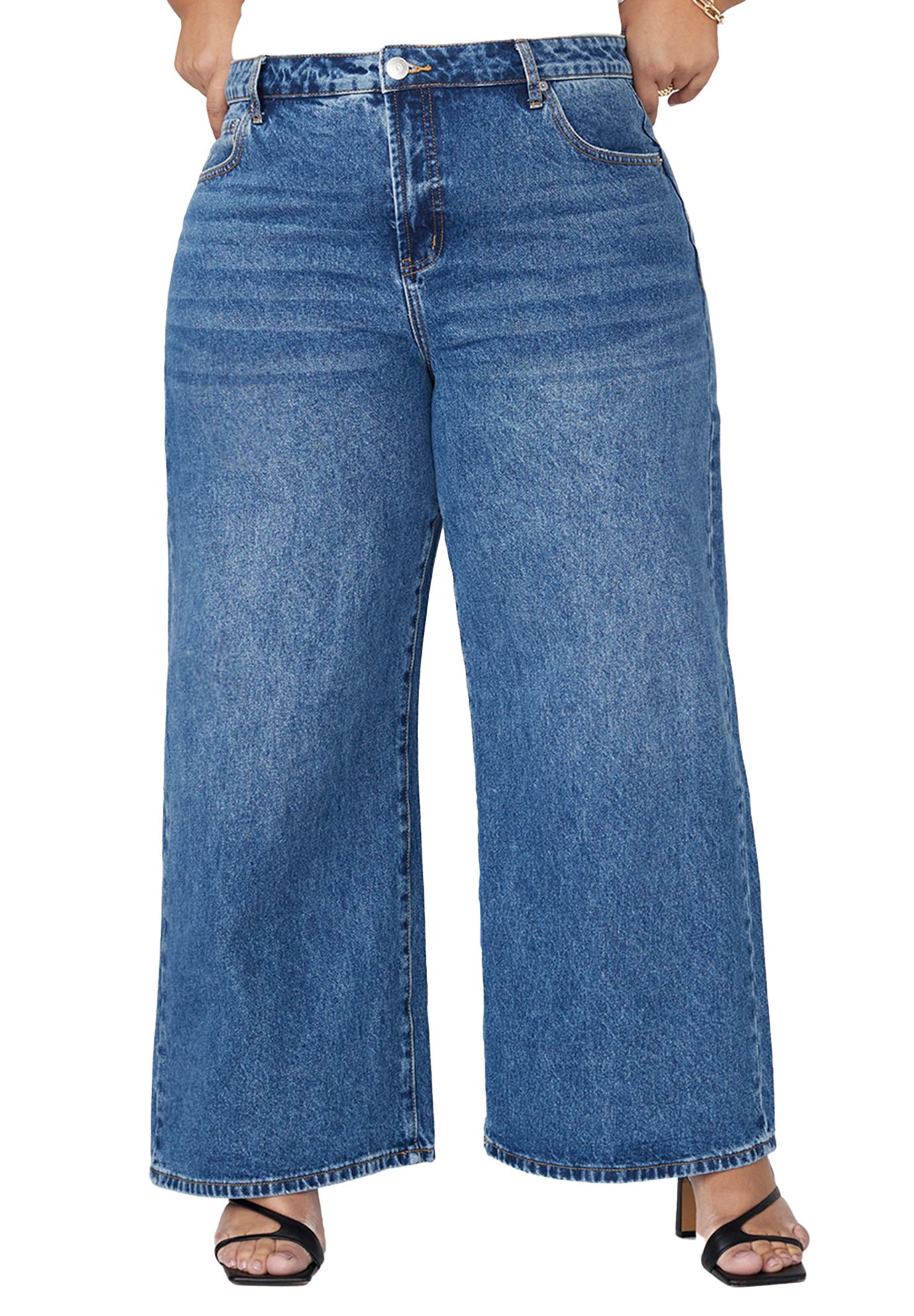 ELOQUII Women's Plus The Yvette Rigid Wide Leg Jean