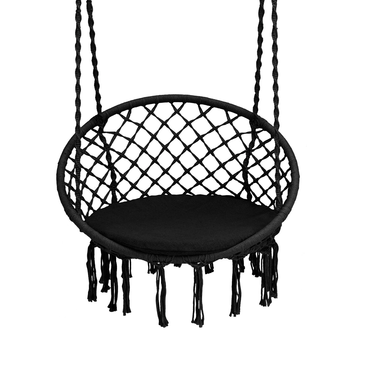 SUGIFT Cushioned Hammock Swing Chair with Hanging Kit 31.5-in Round Frame 330-lb Capacity Black