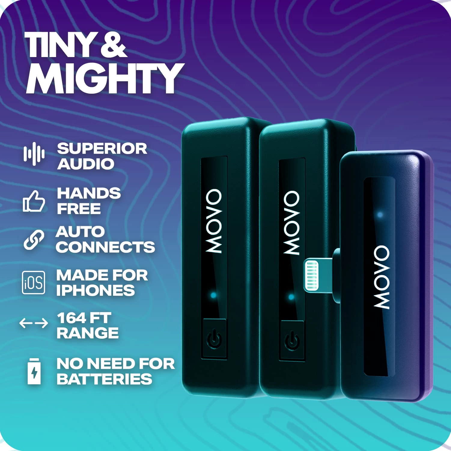 Movo Wireless Mini DI Duo Wireless Microphone - iPhone Video Recording Mic with Lavalier Mic, 10 HR Battery, 164FT Range