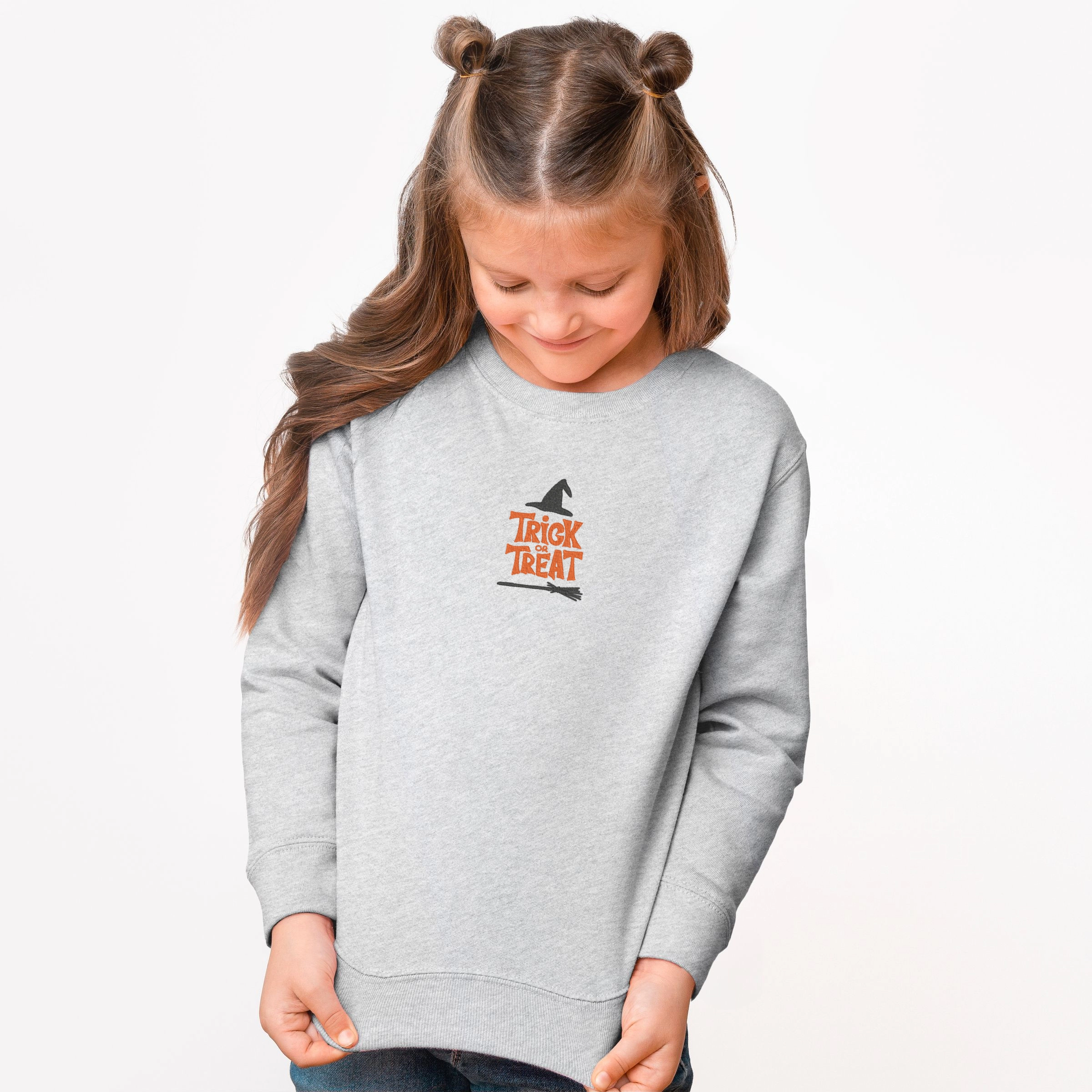 The Juniper Shop - Youth Graphic Sweatshirt Embroidered Broom Trick or Treat