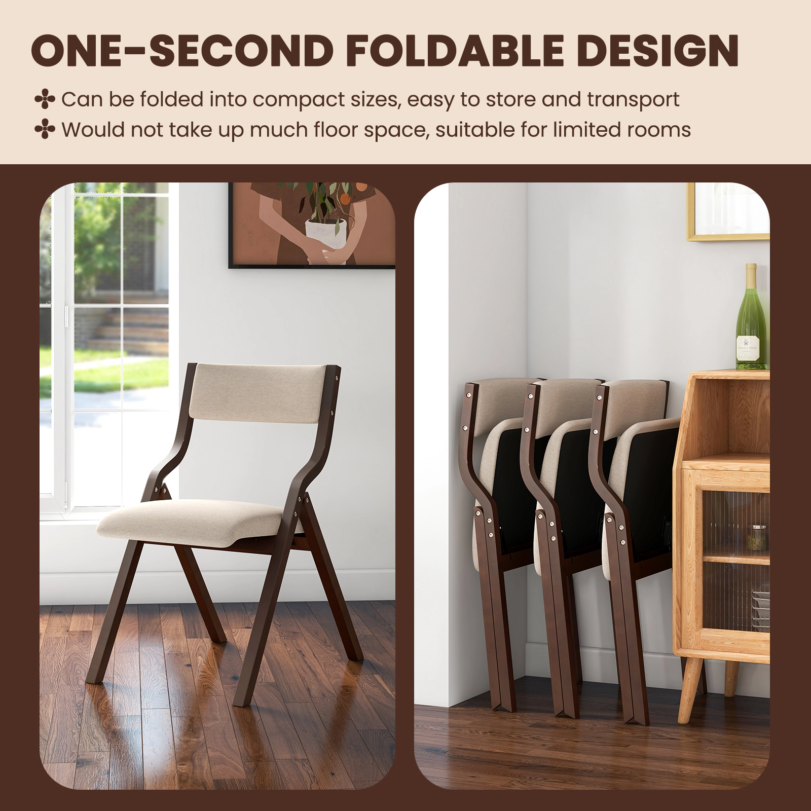 SUGIFT Set of 2 Natural Folding Dining Chairs with Bent Wood Frame and Padded Seat 19-in W 31-in H 300-lb Per Chair