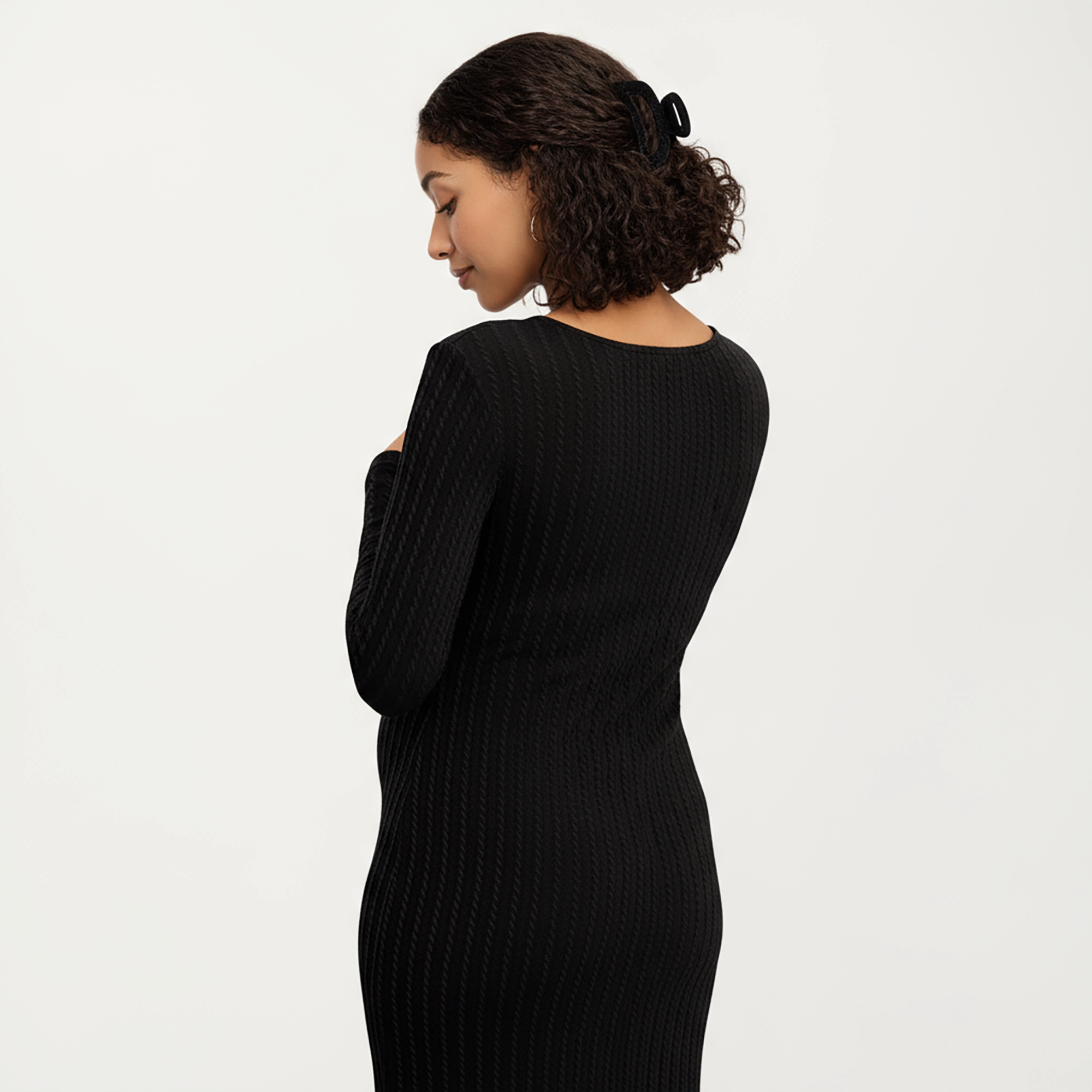 Anna-Kaci Women's Ribbed Knit Maternity Long Sleeves Scoop Neckline Stretch Fit Dress