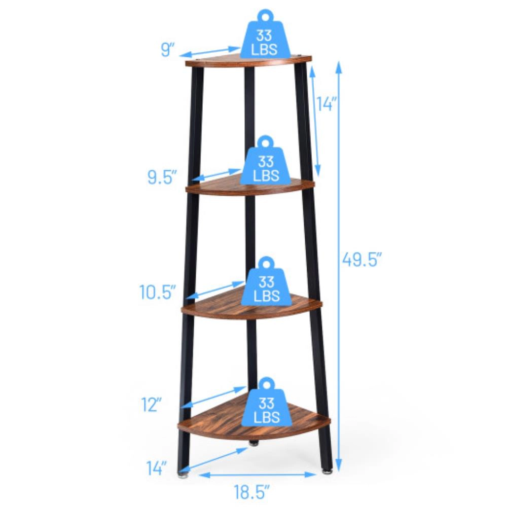 Hivvago 4-Tier Corner Shelf Metal Storage Rack Domestic Bookcase