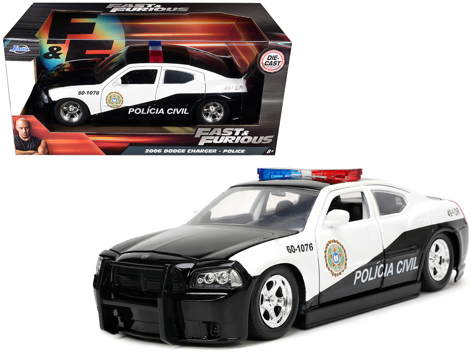 Jada 2006 Dodge Charger Police Black And White "Policia Civil" "Fast & Furious" Series 1/24 Diecast Model Car