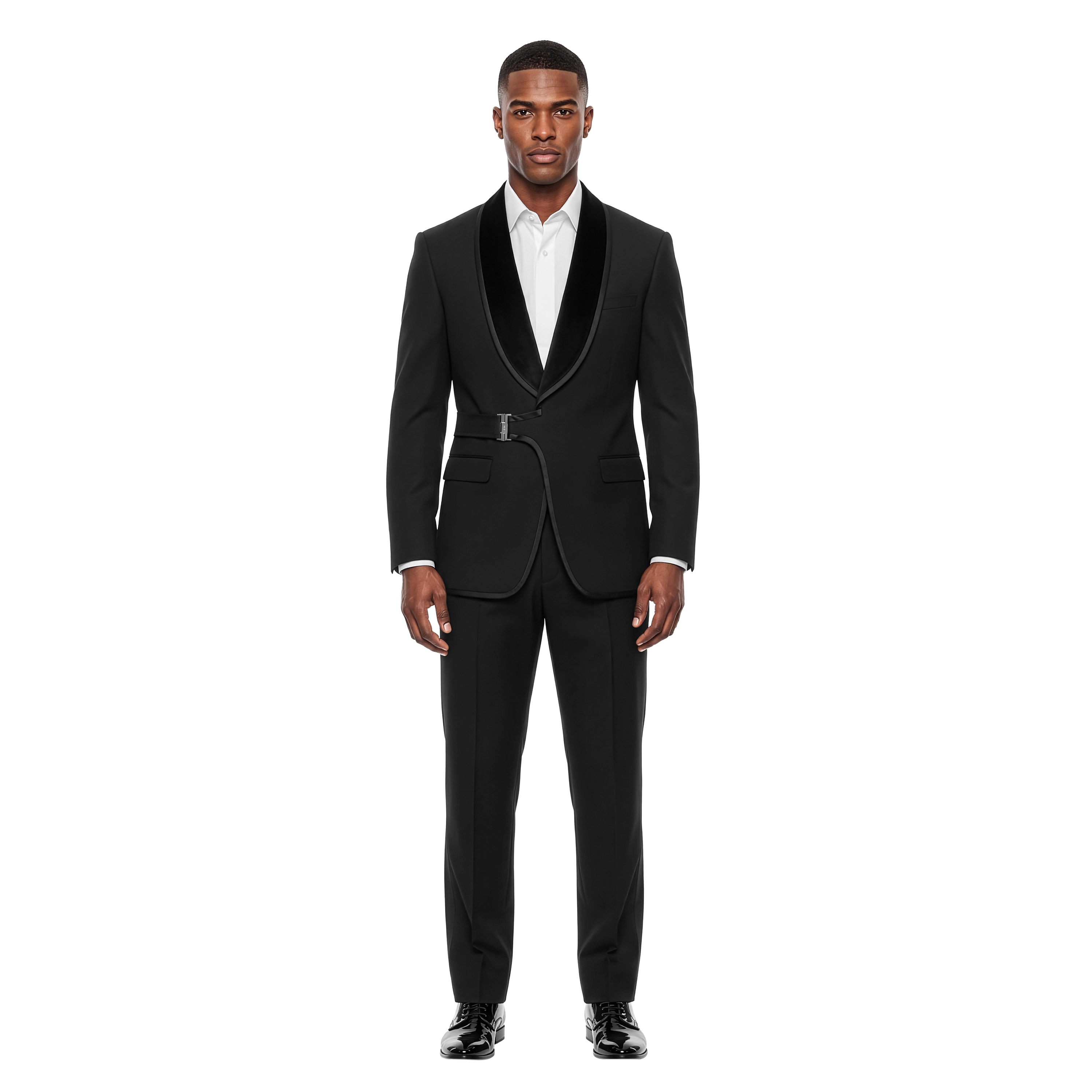 Tazzio Mens Skinny Fit Belted 2-Piece Tuxedo Set