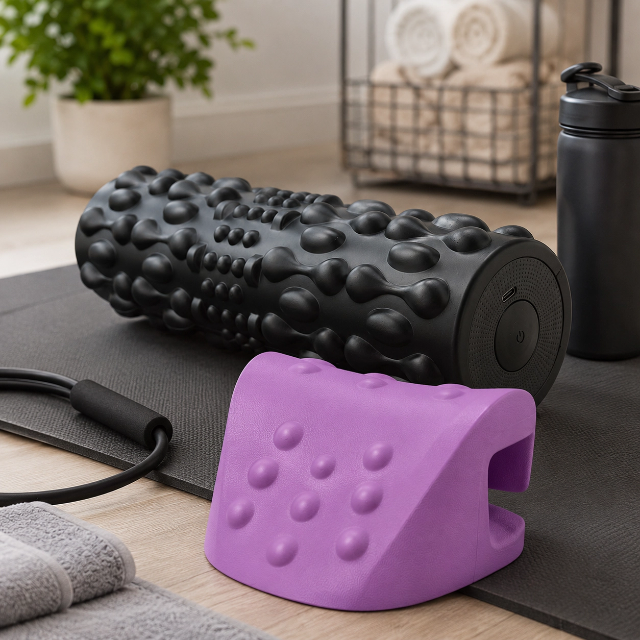 Pursonic Unisex Muscle Recovery Therapy Bundle – Vibrating Foam Roller & Neck and Shoulder Stretcher Relaxer Set