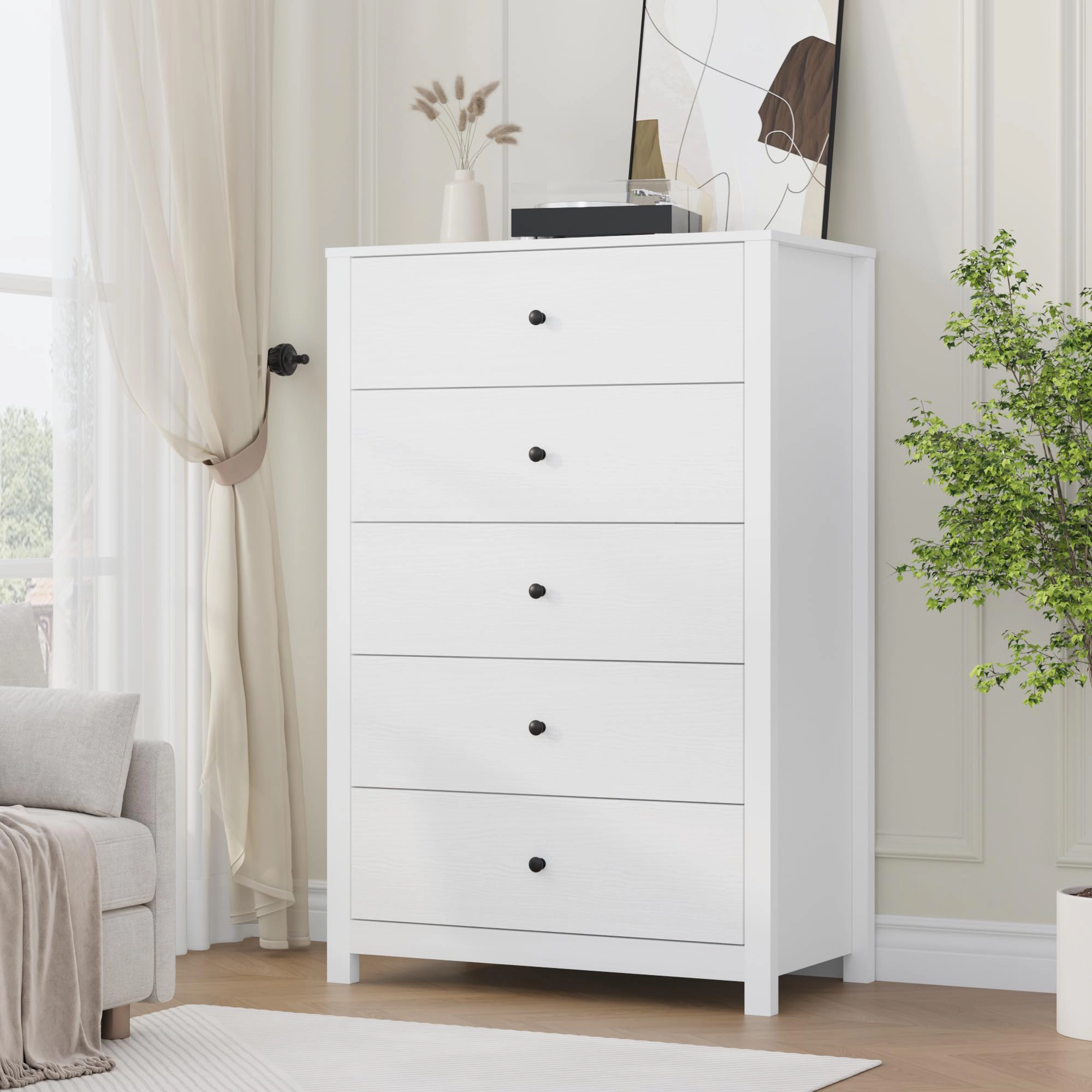 5 Drawer Dresser for Bedroom, Modern Wood Storage Chest with Deep Drawers