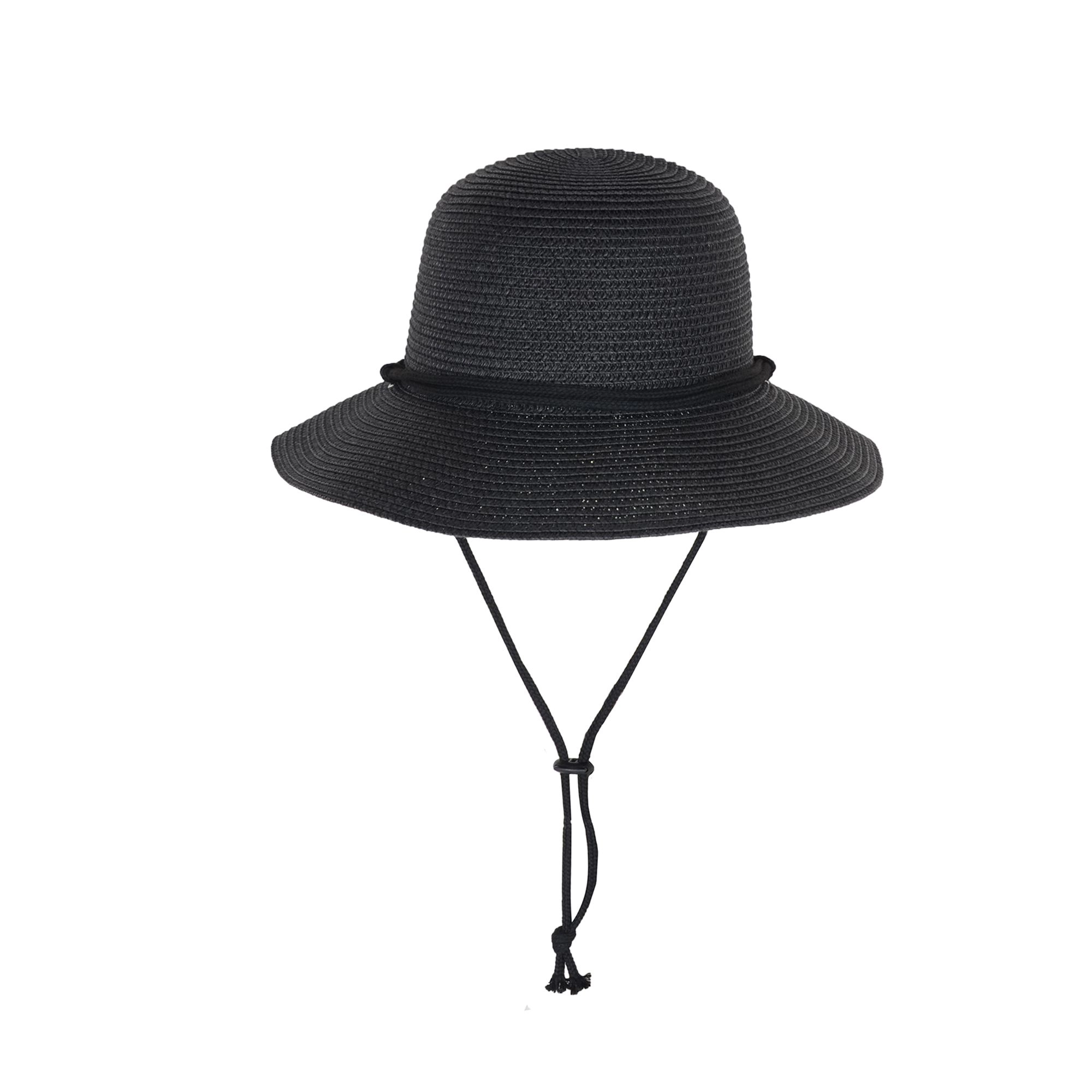 Anna-Kaci Women's Wide Brim Straw Sun Hat with Chin Strap and Black Cord Detail for Outdoor Protection