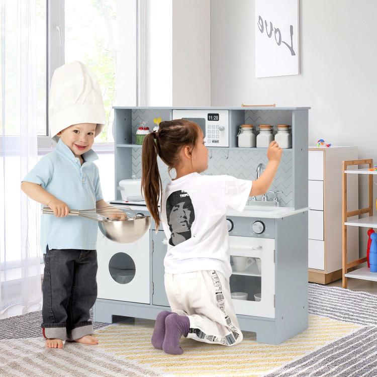 Hivvago Pretend Play Kitchen Wooden Toy Set for Kids with Realistic Light and Sound