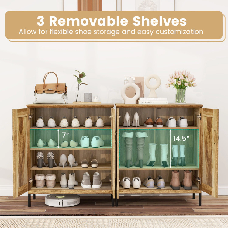 Hivvago 5-Tier Wooden Farmhouse Shoe Cabinet with Woven Rattan Doors