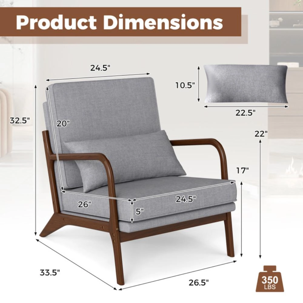 Hivvago Contemporary Upholstered Armchair with Wooden Armrests and Back Cushion