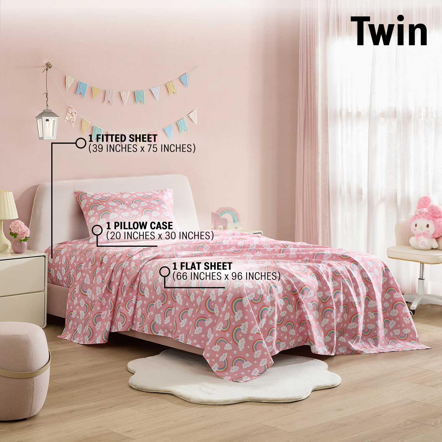 HLC.ME Purple Rainbow Printed Girls Bed Sheets Set - Wrinkle Resistant & Ultra Soft Fits Mattresses up to 15 Deep