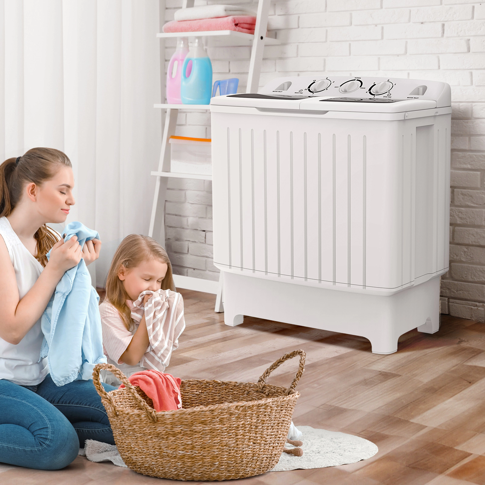SUGIFT Gray Twin Tub Portable Washing Machine with 12-lb Washer and 8-lb Spinner 25-in W 14-in D 29-in H