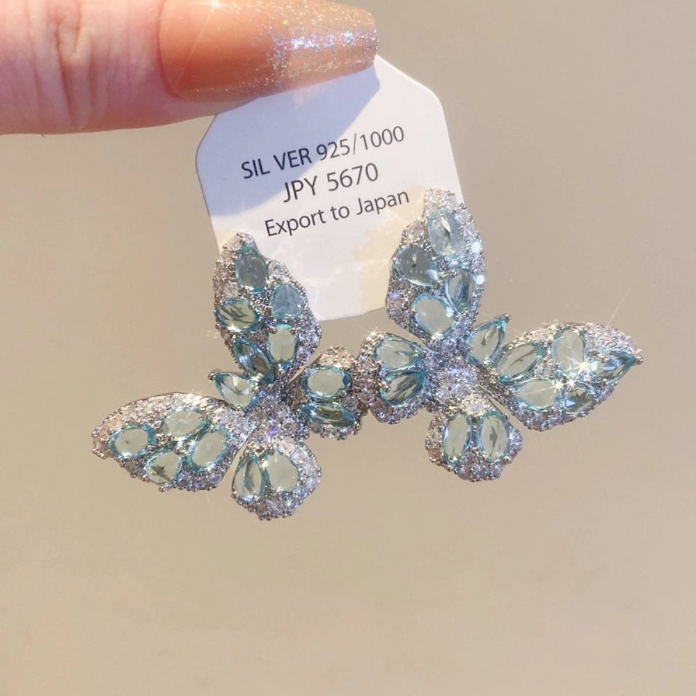 Aqua Blue Cubic Zirconia Butterfly Stud Earring for Women