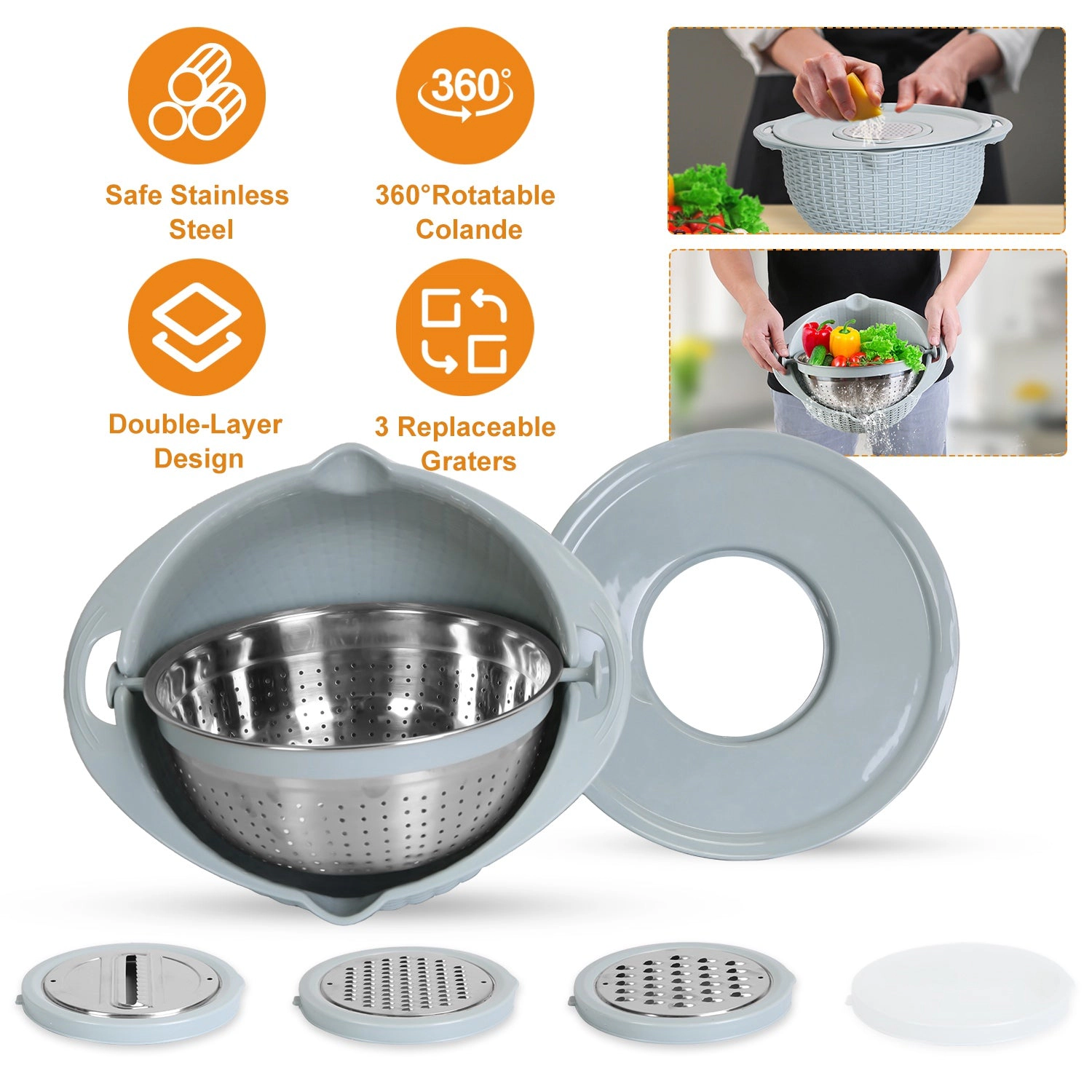 GBruno Stainless Steel Mixing Bowl With Grater Set