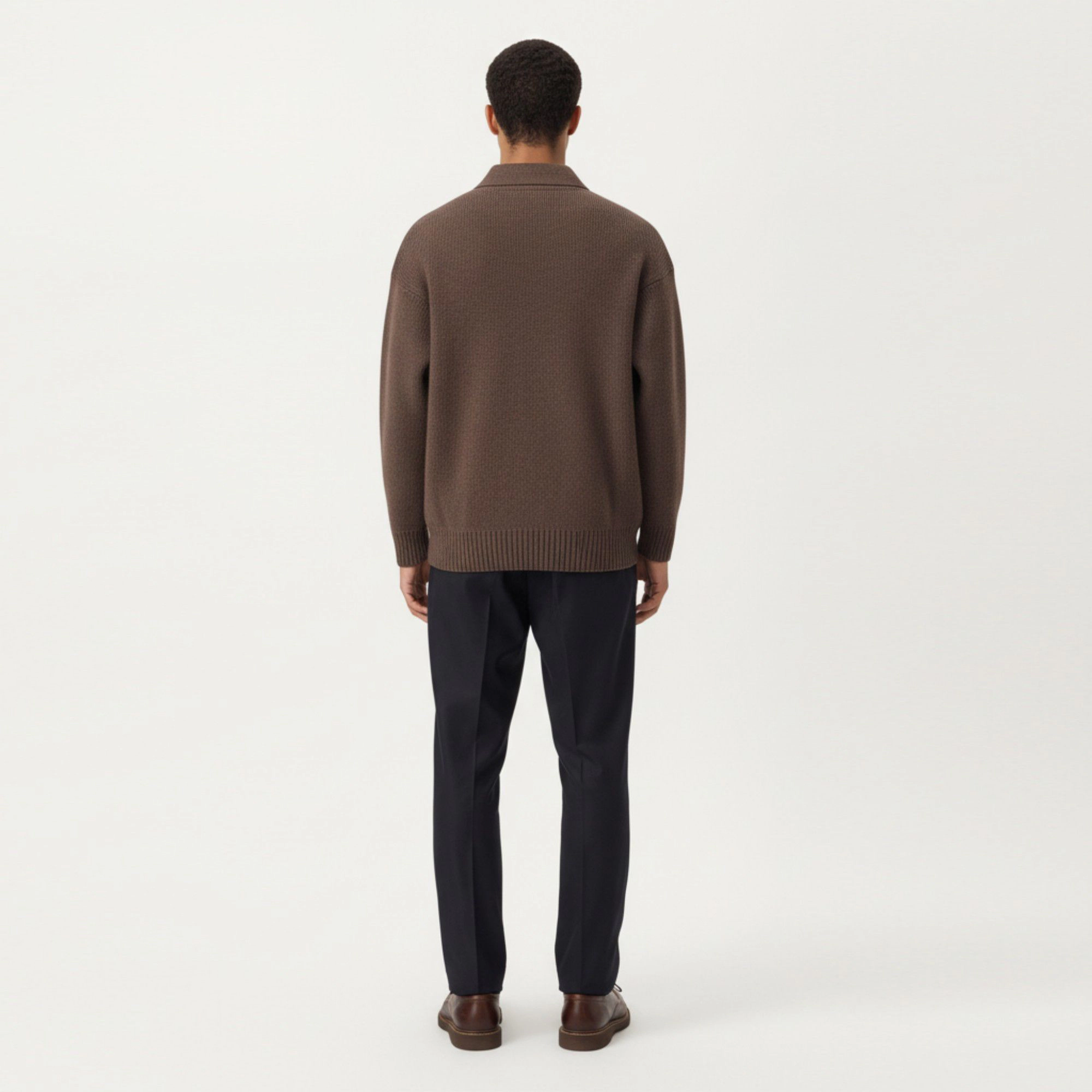 Anna-Kaci Men's Long Sleeve Collared Quarter Zip Knit Pullover Sweater with Ribbed Trim and Relaxed Fit