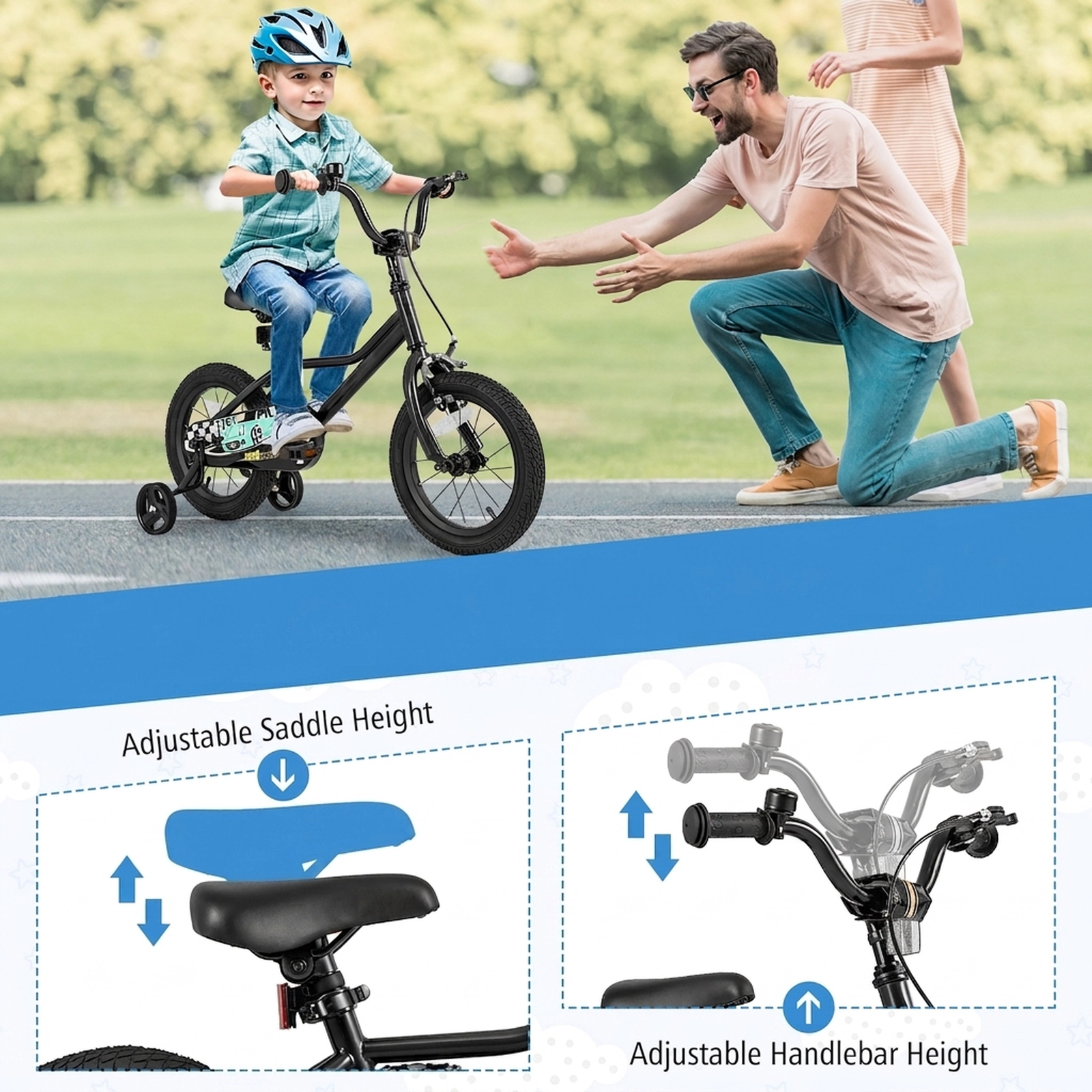 14-in Kids Bike Removable Training Wheels Low Step Frame Hand/Coaster Brakes Bell Reflectors Boys/Girls Ages 3-5 Black