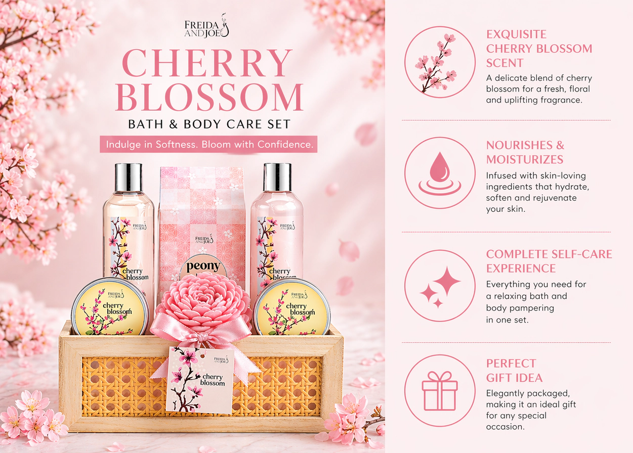 Freida and Joe  Women Cherry Blossom Luxury Spa Gift Basket For Mom