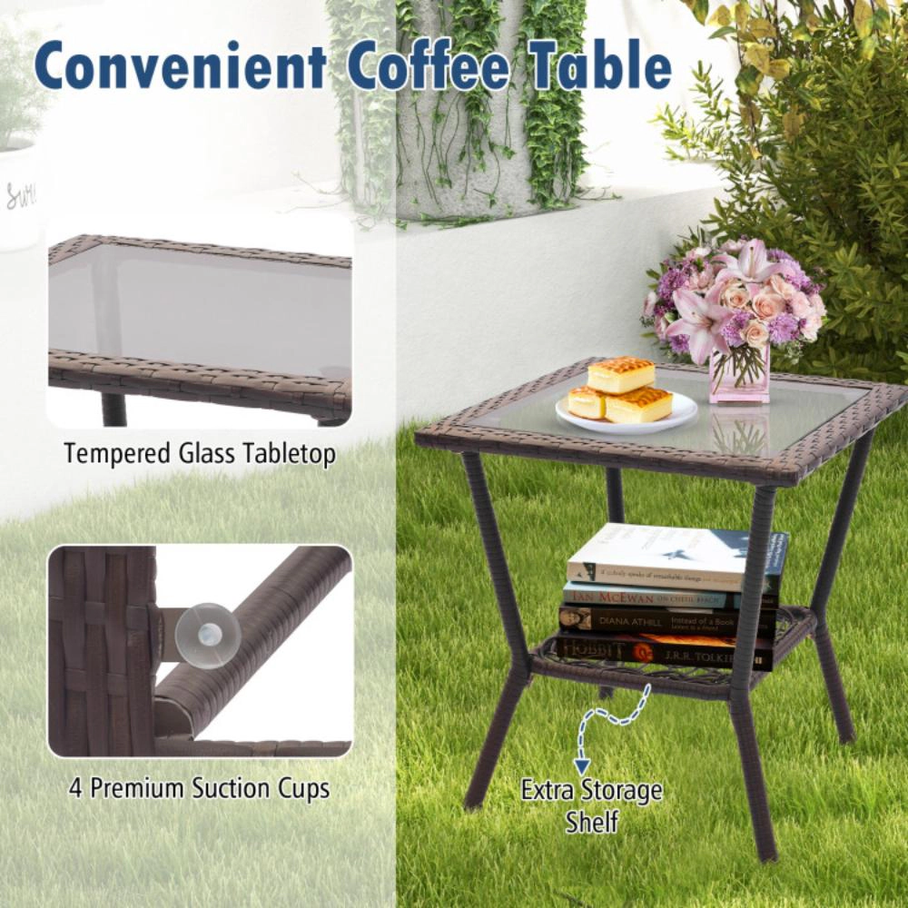 Hivvago 3 Pieces Rocking Bistro Set With 2-Tier Coffee Table