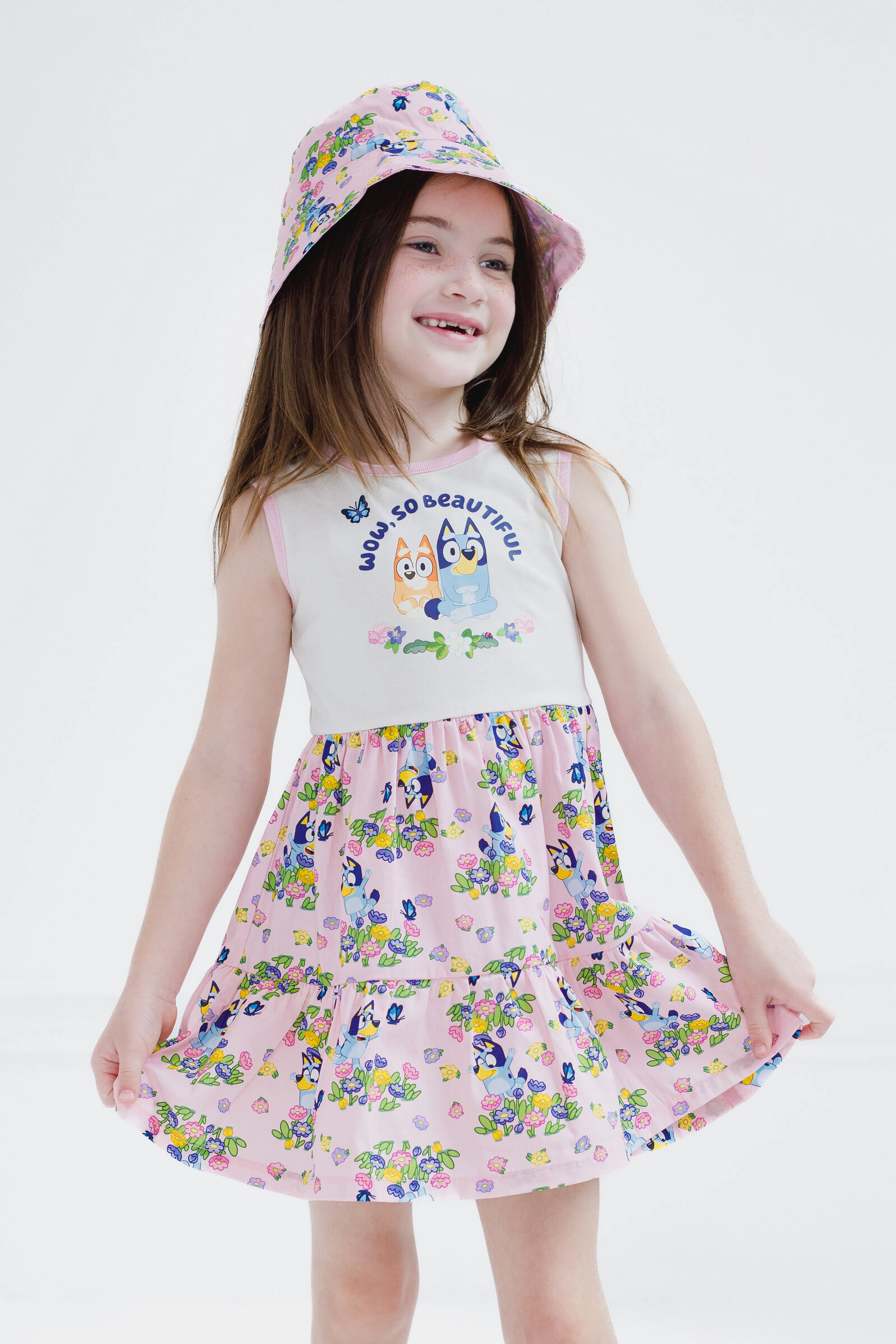 Bluey Girls' Sleeveless Dress and Sun Hat Set