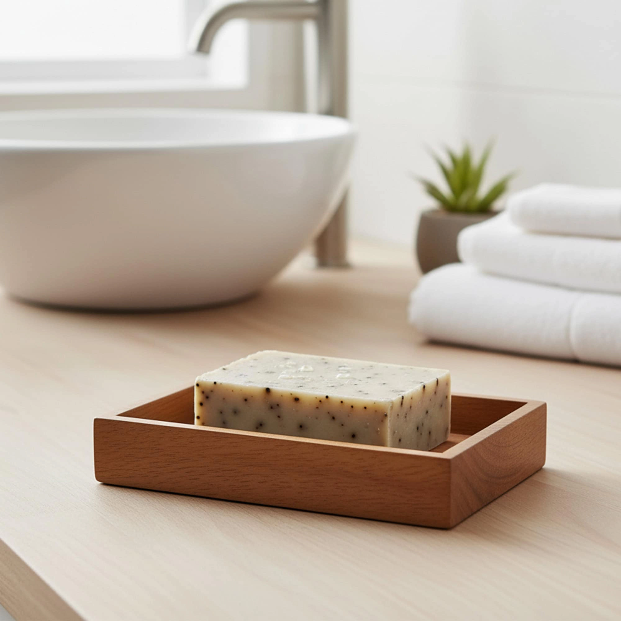Evideco French Home Goods Solid Acacia Wood Soap Tray - Rectangular Natural Finish