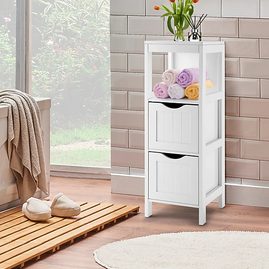 SlickBlue Bathroom Floor Cabinet with Drawers and Open Shelf