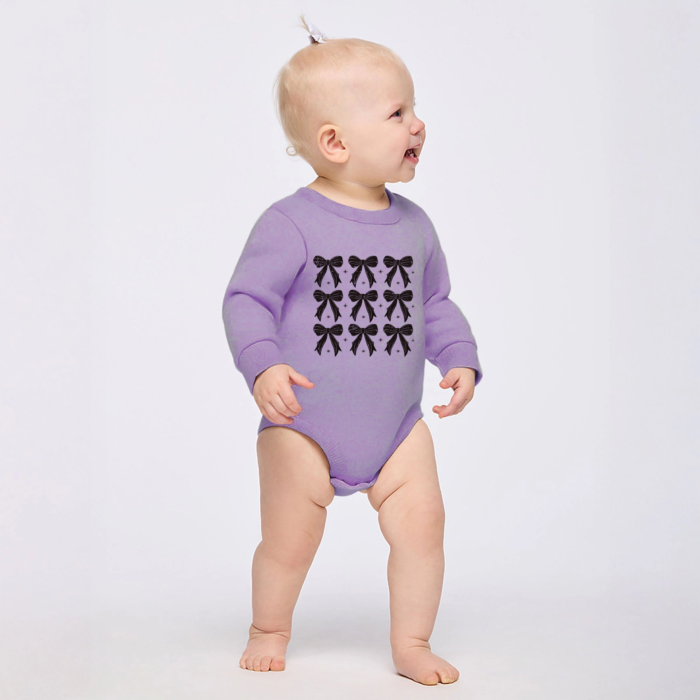 The Juniper Shop - Infant Fleece BodySuit Coquette Black Bows Collage Distressed