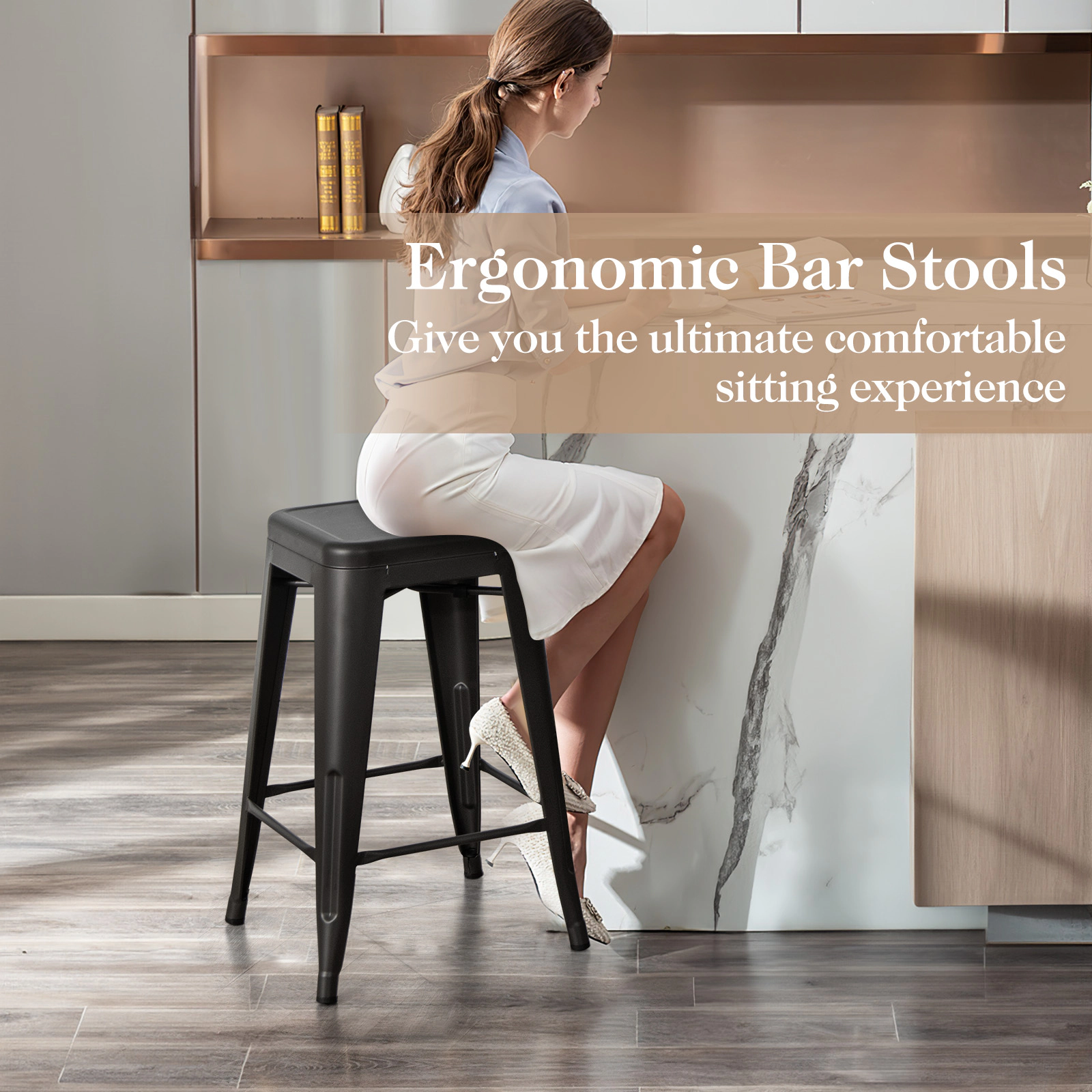 Glintex 4-Piece 24-Inch Stackable Metal Counter Stool Set with Footrest