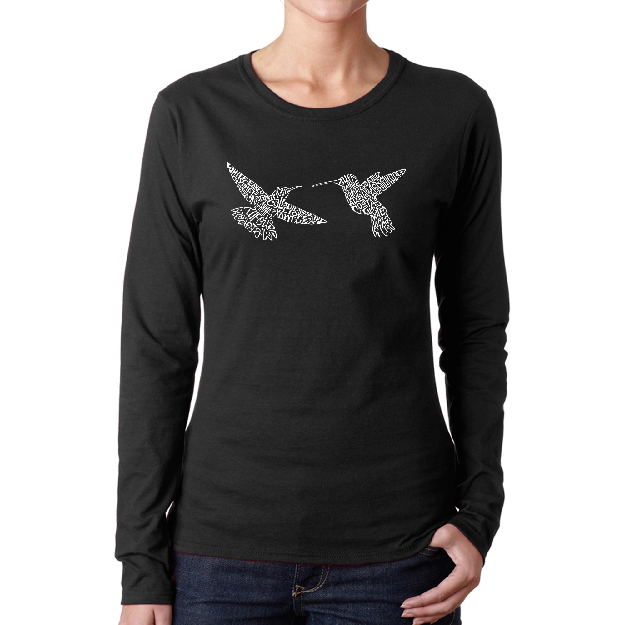 LA Pop Art Women's Word Long Sleeve T-Shirt - Hummingbirds