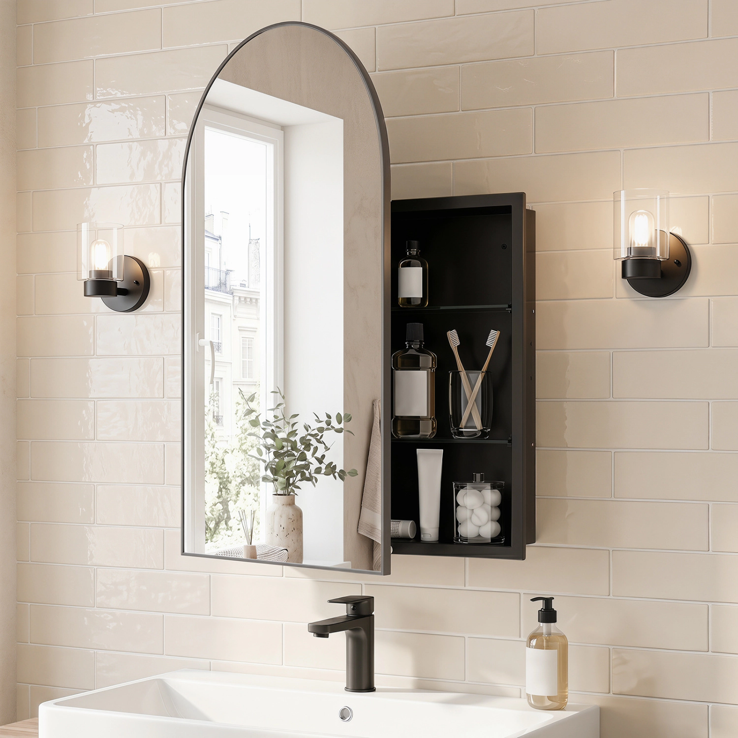 Slickblue Black Recessed Medicine Cabinet with Mirror and Adjustable Storage Shelves