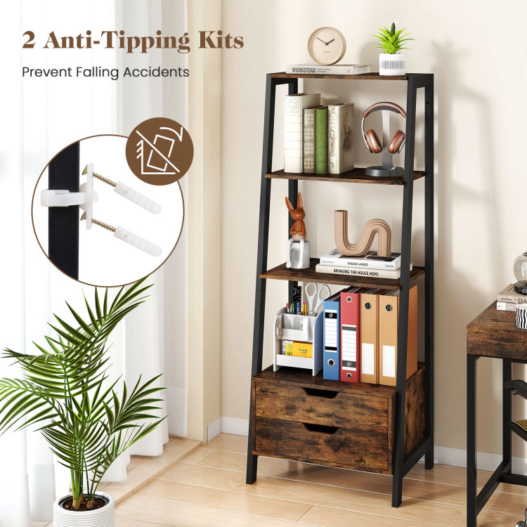 Hivvago 4-Tier Ladder Shelf with 2 Drawers 52.5 Inch Tall Freestanding Bookcase