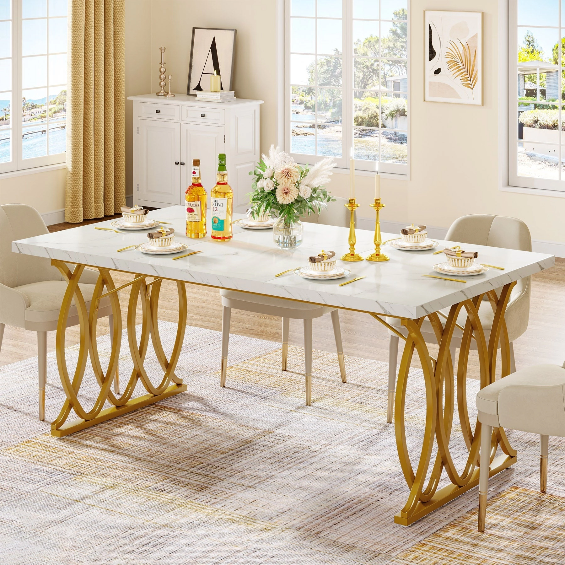 Tribesigns 63" Modern Dining Table with Faux Marble Tabletop for 4-6 People