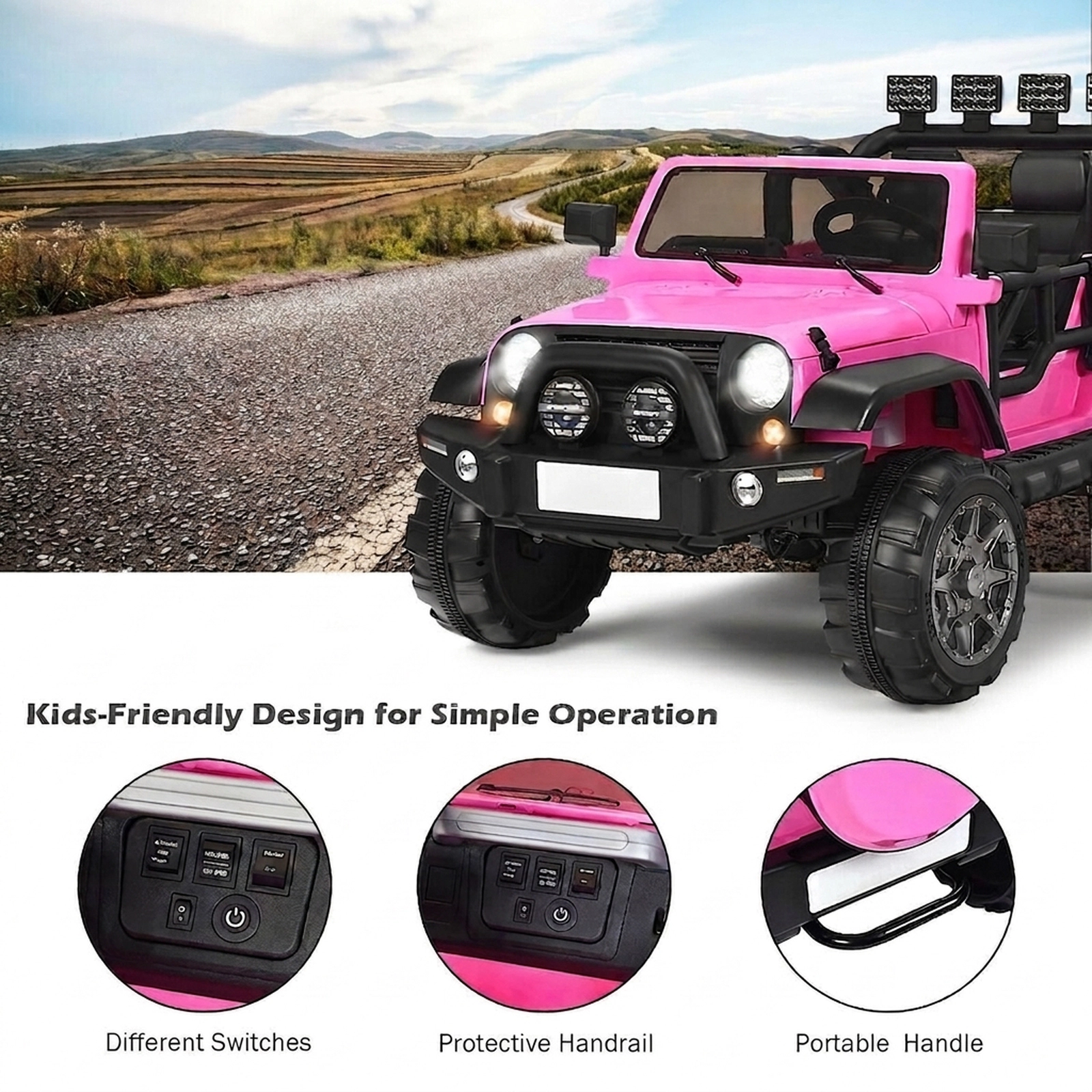 12V 2-Seater Kids Ride On Car Truck Parent Remote Storage Box Spring Suspension 48.5-in Ages 3+ 110-lb Capacity Pink