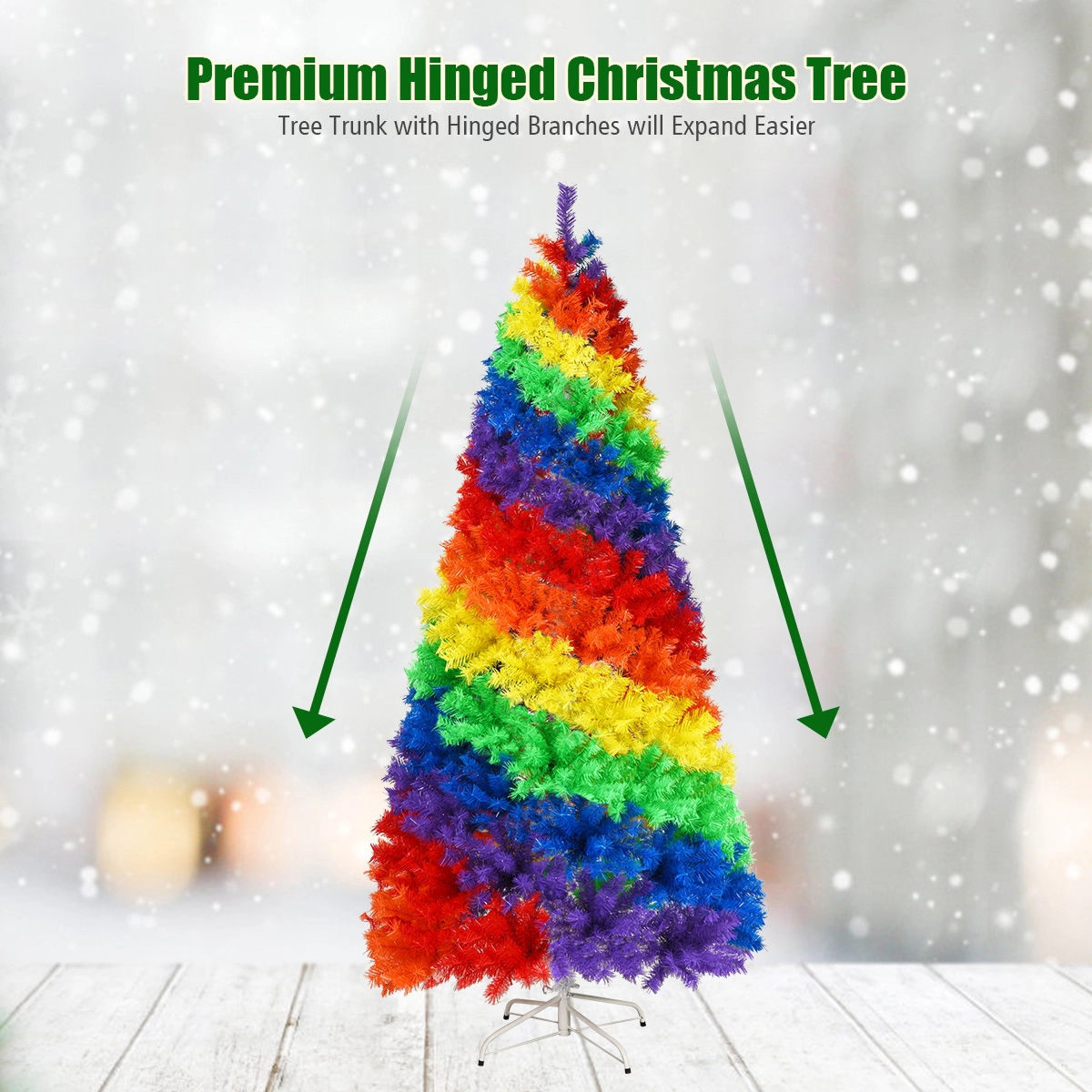 LJG 7 Feet Artificial Hinged Traditional Christmas Tree with Metal Stand