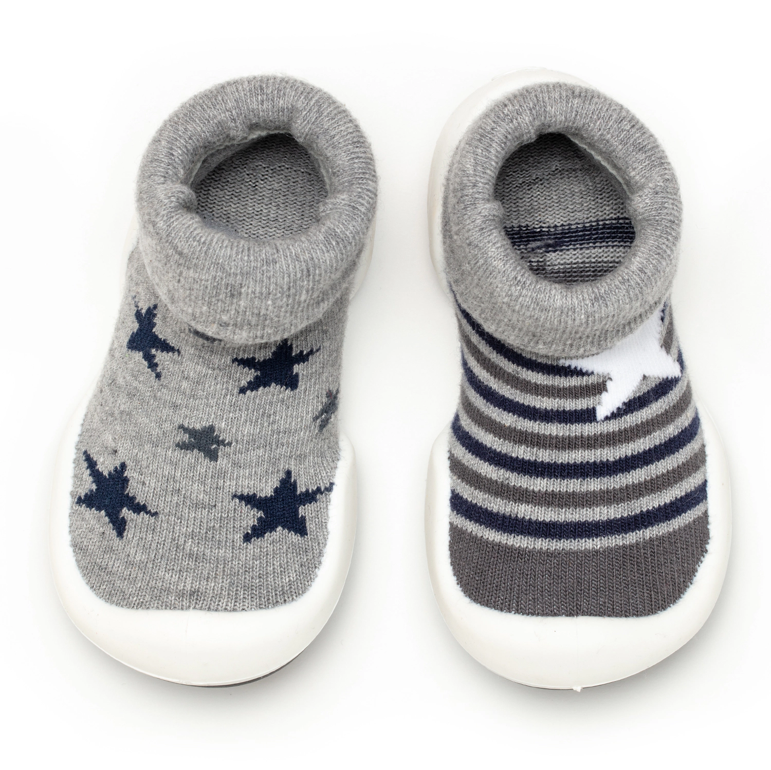 Komuello Toddler Girl Boy First Walk Sock Shoes Stars & Stripes - Grey