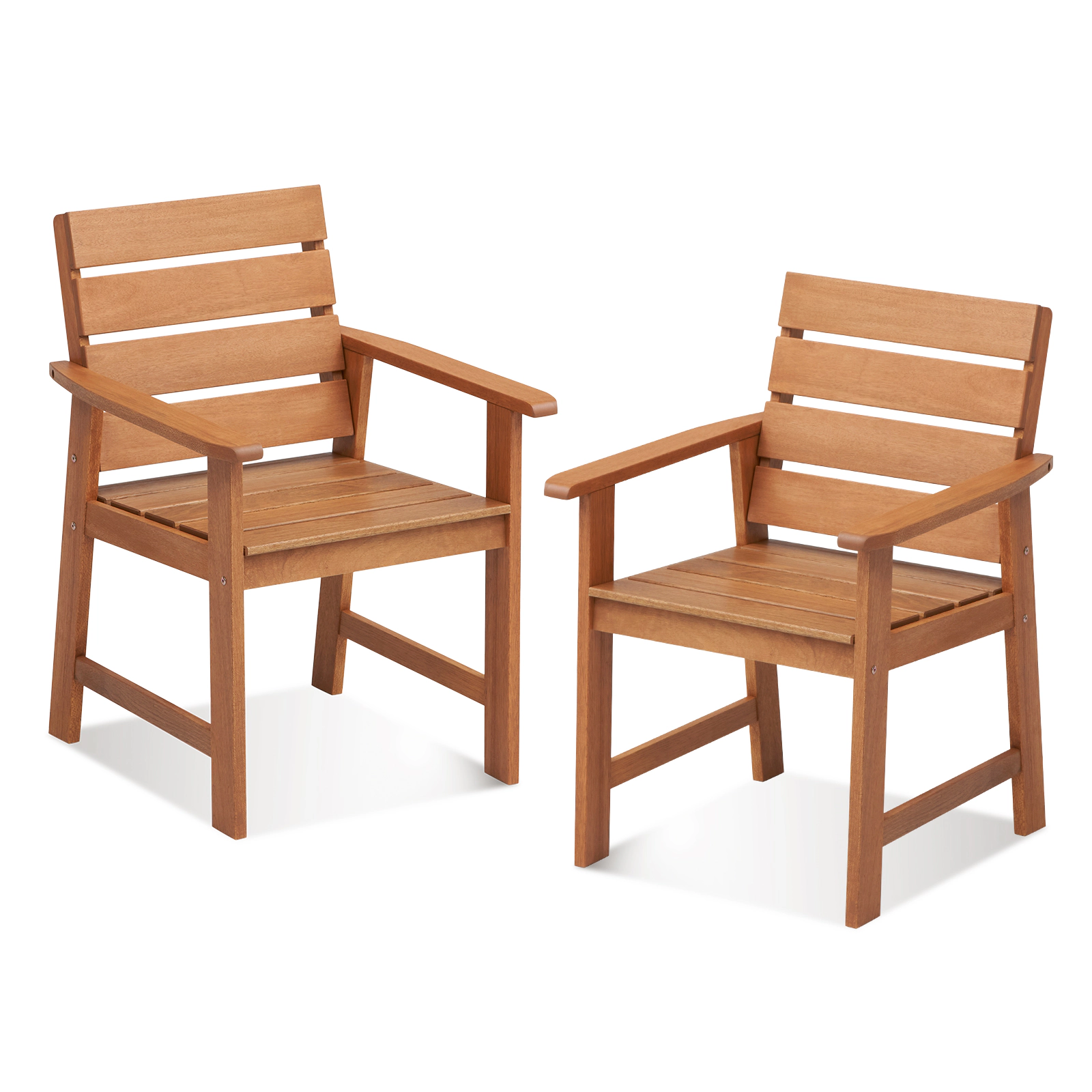 SUGIFT 2 Piece Patio Hardwood Chair Set with Slatted Seat and 102° Inclined Backrest 220-lb Capacity Natural