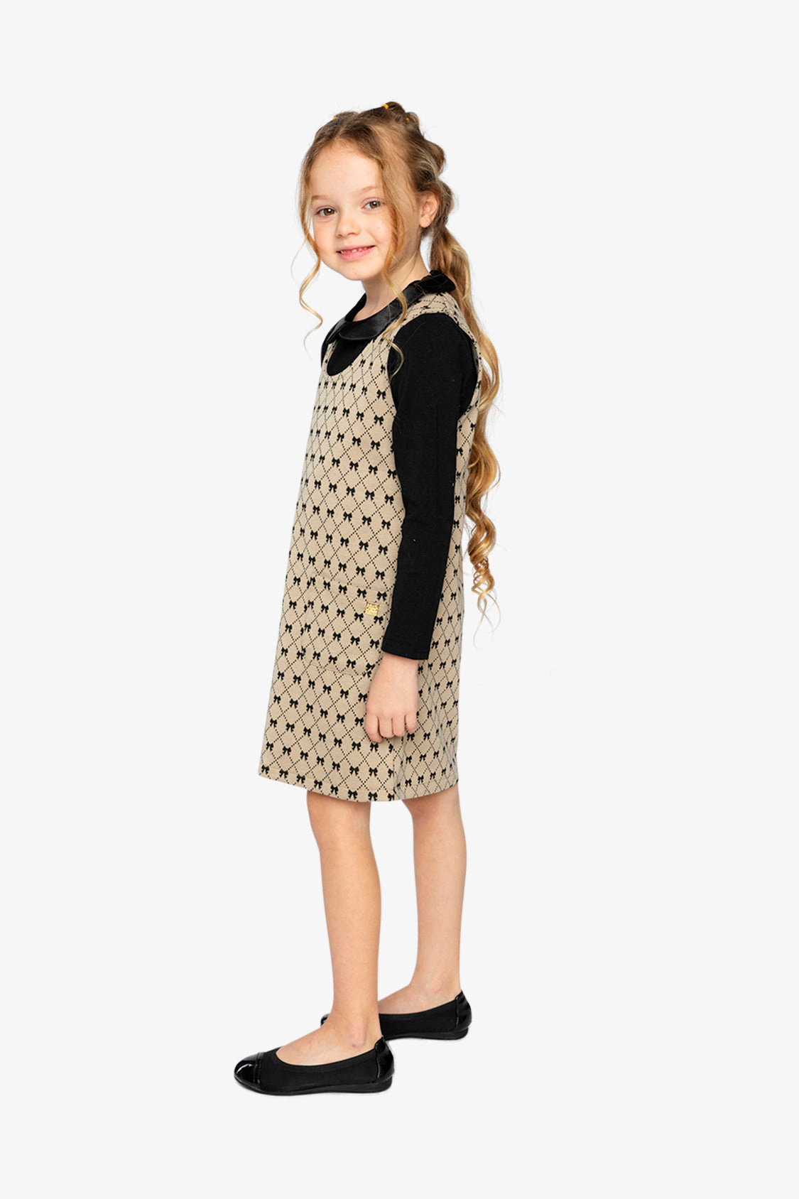 Deux par Girls Jacquard Knit Bow Tie Print Jumper with Front Pockets