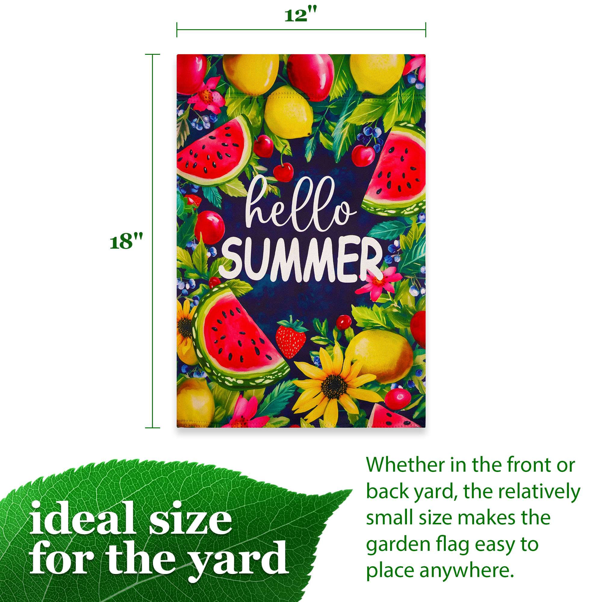 G128 Hello Summer Watermelon 12x18 Double-Sided Garden Flag