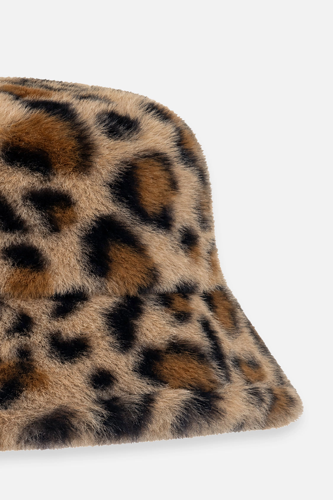 Deux par Girls Faux Fur Leopard Print Wide Brim Bucket Hat