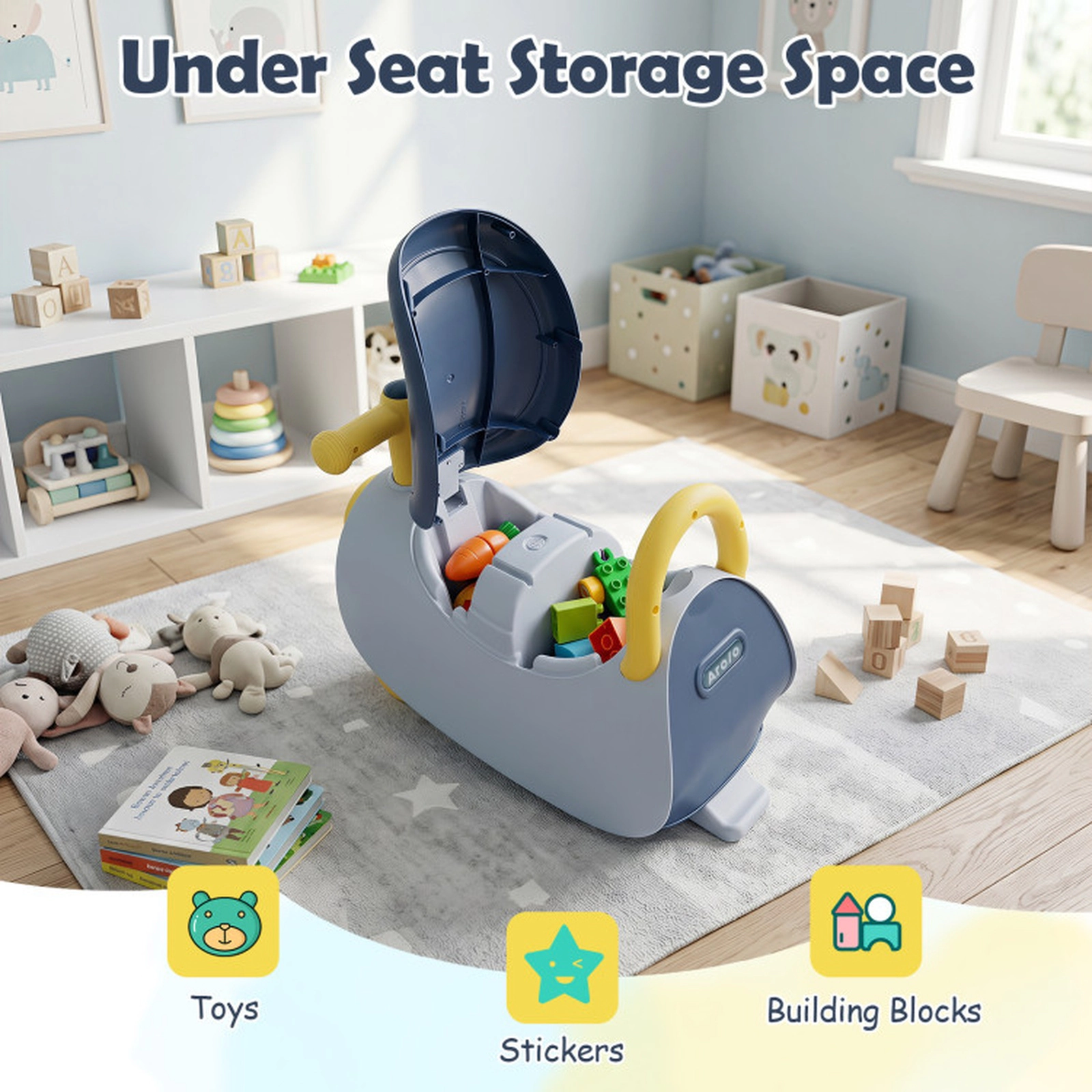 SUGIFT Kids Ride On Push Car with Headlight Music & Under Seat Storage 55-lb Capacity Ages 18-36 Months Blue