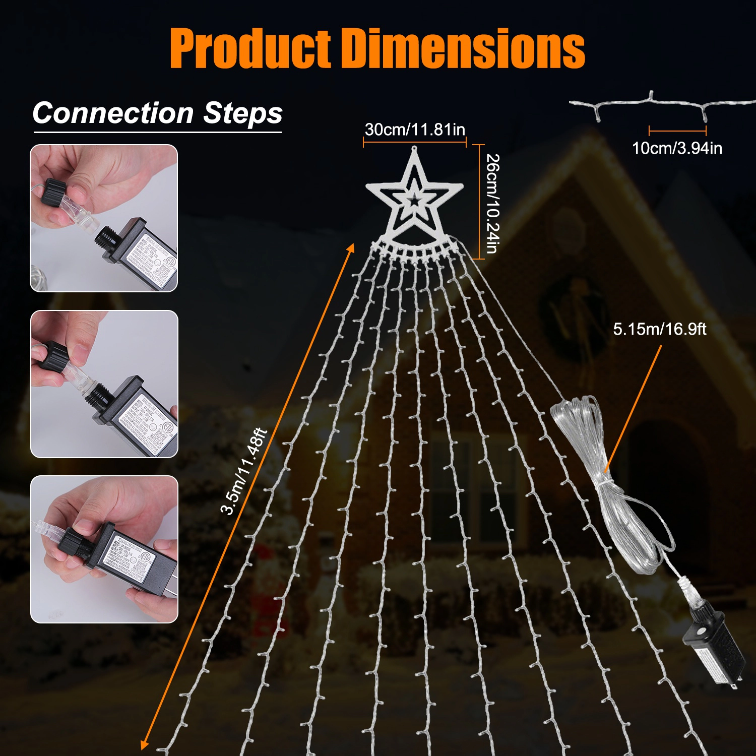 GBruno 350-LED Multicolor Christmas Star Waterfall Lights