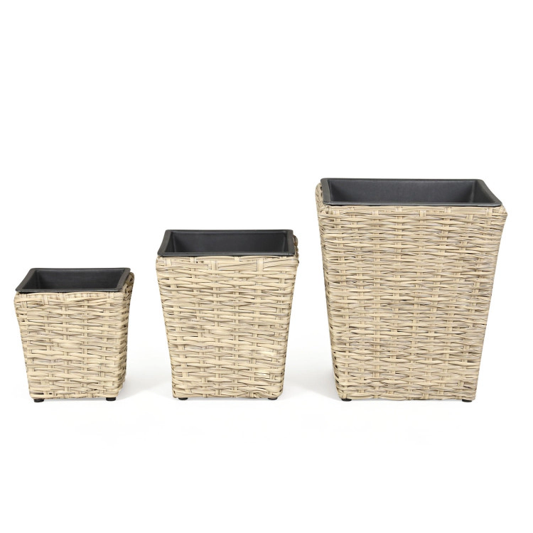 Hivvago 3-Piece Rattan Planter Box Kit with Removable Plastic Liners