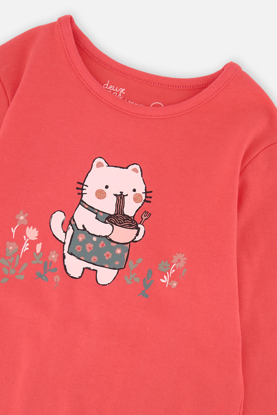 Deux par Girls Cat & Floral Graphic Organic Cotton Long Sleeve T-Shirt