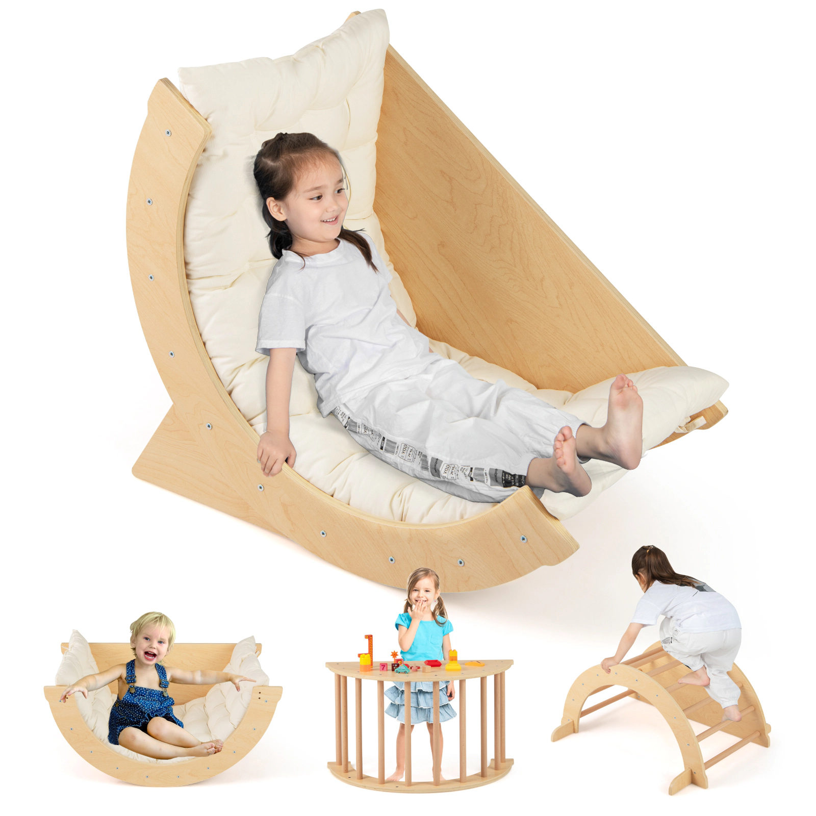 LJG Kids Climbing Arch with Cushion Montessori Climber/Rocker for Toddlers